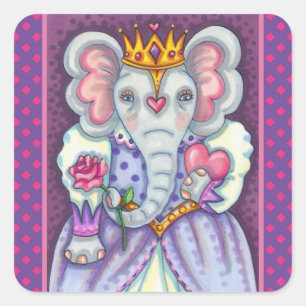 ELEPHANT QUEEN OF HEARTS AND ROSES ROYAL VALENTINE SQUARE STICKER