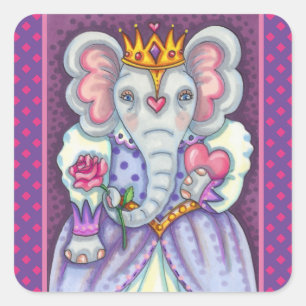 ELEPHANT QUEEN OF HEARTS AND ROSES ROYAL VALENTINE SQUARE STICKER