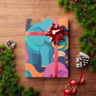Elephant Rainbow Colourful Personalised Pattern Wrapping Paper