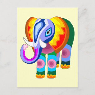 Elephant Rainbow Colours Patchwork postcards
