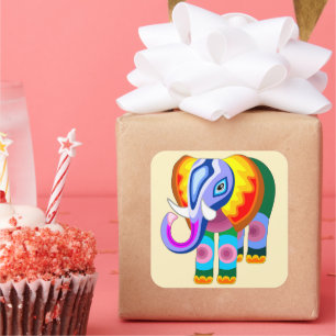 Elephant Rainbow Colours Patchwork Square Sticker