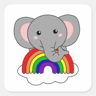 Elephant Rainbow Sweet Animals Colourful Elephants Square Sticker