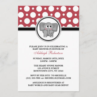 Elephant Red Polka Dot Baby Shower Invitations