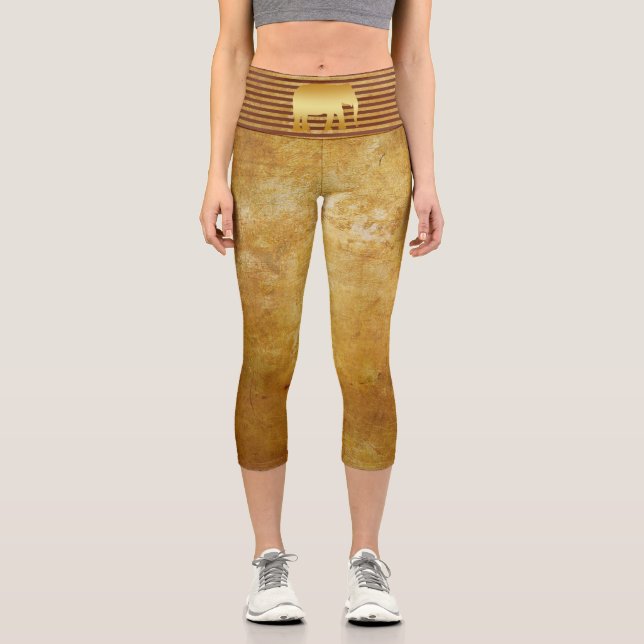 Elephant Retro Gold Capri Leggings (Front)