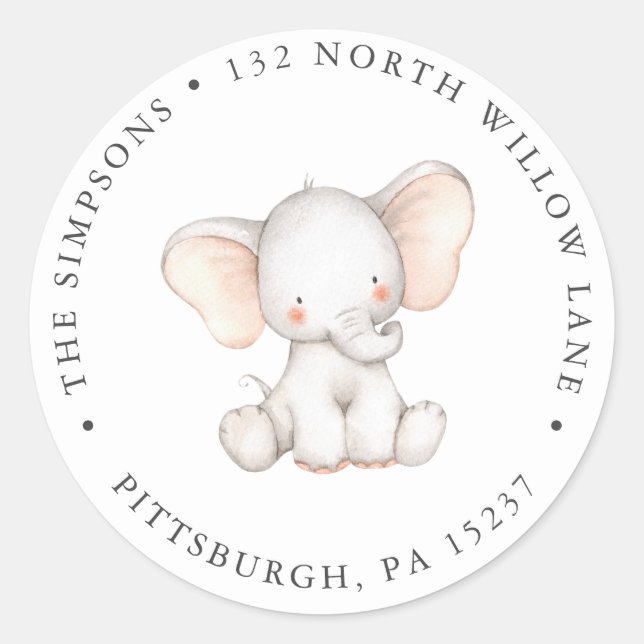 Elephant Return Address Classic Round Sticker (Front)