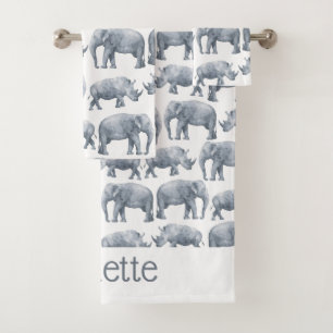 Elephant Rhino Watercolor pattern Bath Towel Set