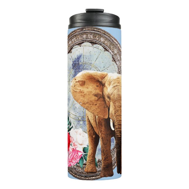 Elephant, Roses, And Frame Thermal Tumbler (Front)