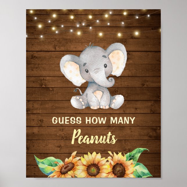 Elephant Rustic Sunflower Guess How Many Peanuts Poster (Front)