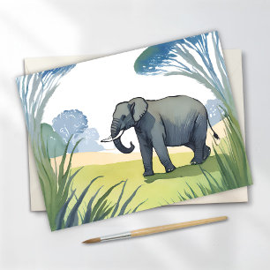 Elephant Safari   Beautiful Nature Watercolor  Postcard