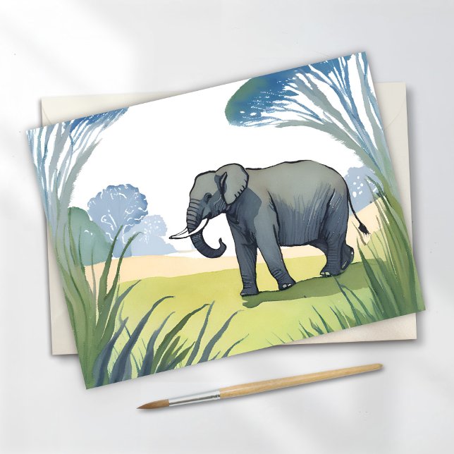 Elephant Safari | Beautiful Nature Watercolor  Postcard (Creator Uploaded)