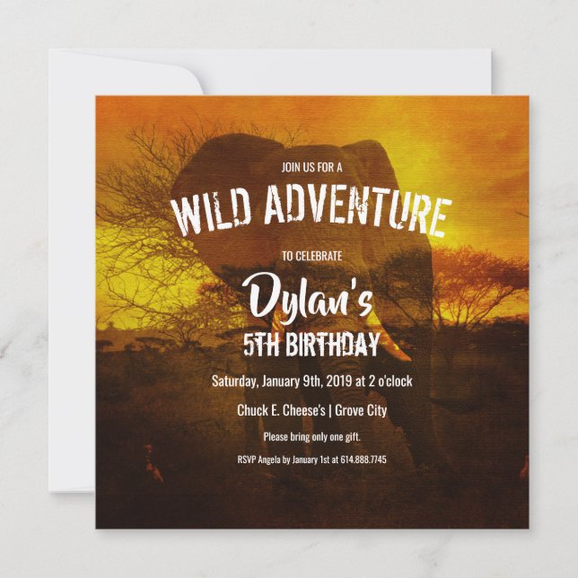 Elephant Safari Birthday Party Invitation (Front)
