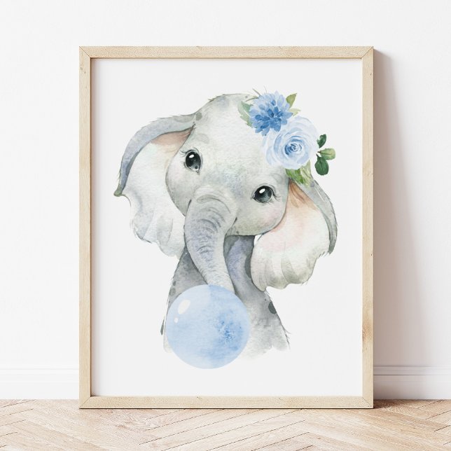 Elephant, Safari, Blue Bubble Gum, Boy Nursery Poster (Creator Uploaded)