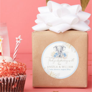 Elephant Safari Boho Blue Thanks Baby Shower Classic Round Sticker