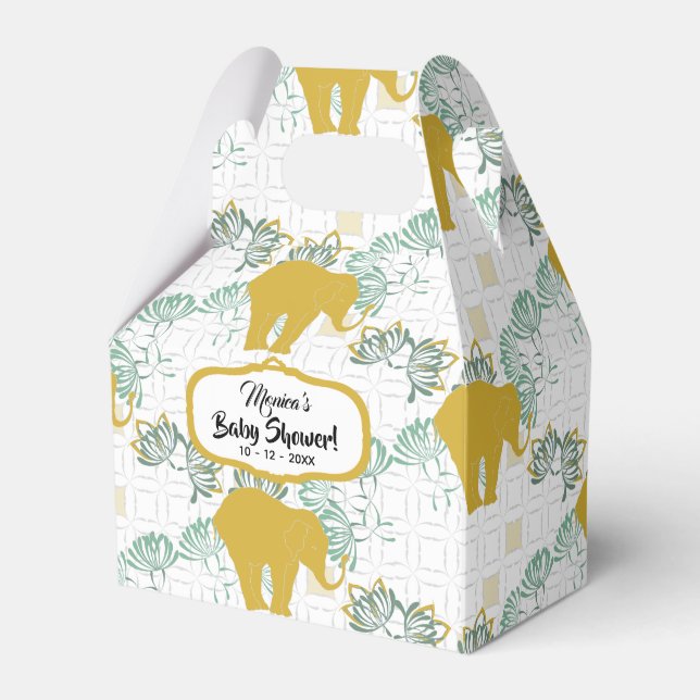Elephant Safari Floral Jungle Zoo Baby Shower Favour Box (Front Side)