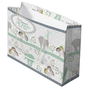Elephant Safari Green Baby Shower Large Gift Bag