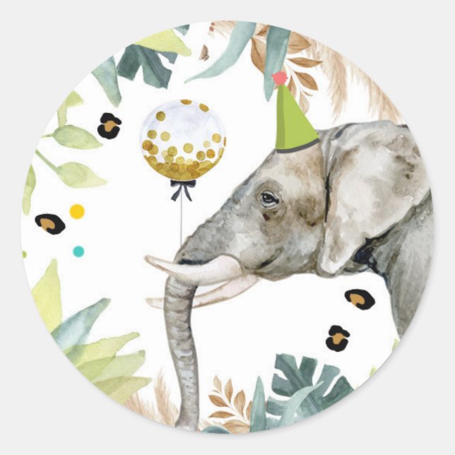 Elephant Safari Party Animal Birthday Favour Decor Classic Round Sticker (Front)