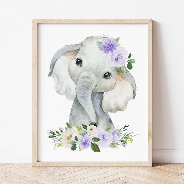 Elephant, Safari, Purple Flowers, Gender Neutral Photo Print (Creator Uploaded)