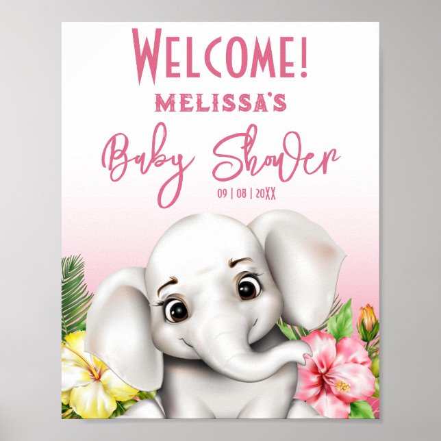 Elephant Safari Tropical Jungle Baby Shower Poster (Front)