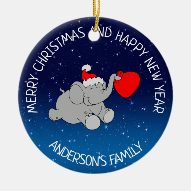 Elephant Santa Ceramic Tree Decoration (Front)