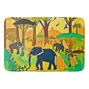 Elephant Savanna Jungle Art Bath Mat