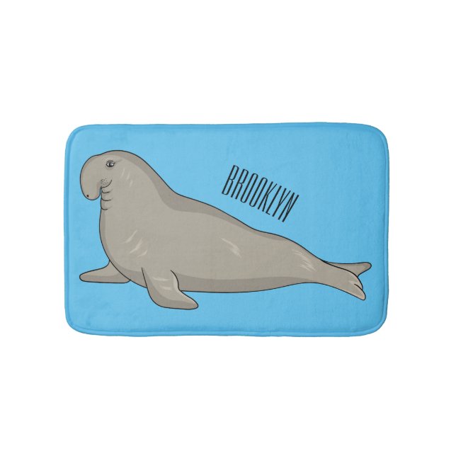 Elephant seal cartoon illustration bath mat (Front)