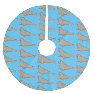 Elephant seal cartoon illustration brushed polyester tree skirt