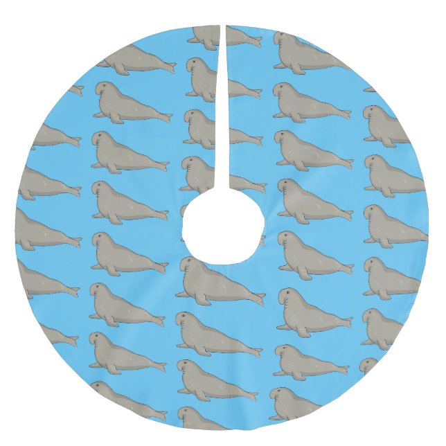 Elephant seal cartoon illustration brushed polyester tree skirt (Front)