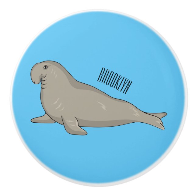 Elephant seal cartoon illustration ceramic knob (Front)