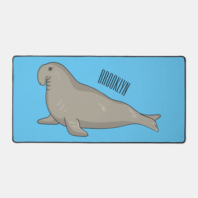 Elephant seal cartoon illustration desk mat (Front)