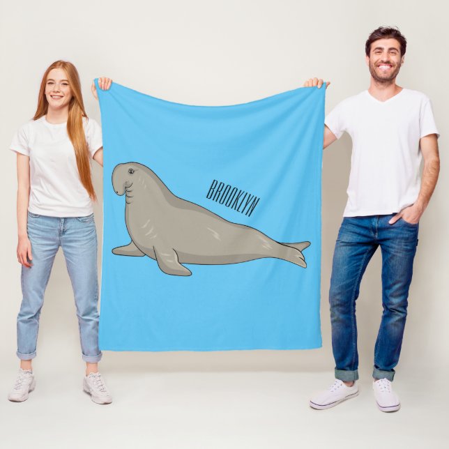 Elephant seal cartoon illustration  fleece blanket (In Situ)