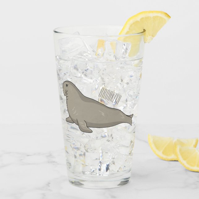 Elephant seal cartoon illustration glass (Back Ice)