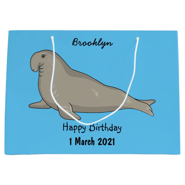 Elephant seal cartoon illustration large gift bag (Front)