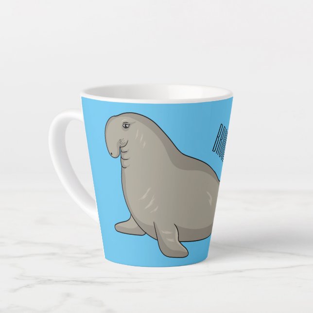 Elephant seal cartoon illustration  latte mug (Left Angle)