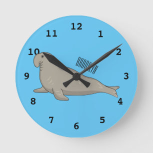 Elephant seal cartoon illustration round clock