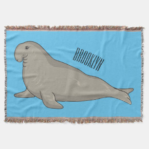 Elephant seal cartoon illustration throw blanket