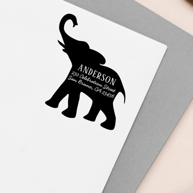 Elephant Silhouette Family Name & Return Address Rubber Stamp (Creator Uploaded)