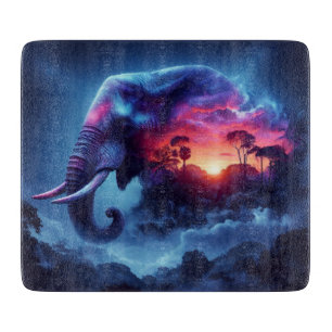 Elephant Silhouette Merged with Vibrant Sunset Cutting Board