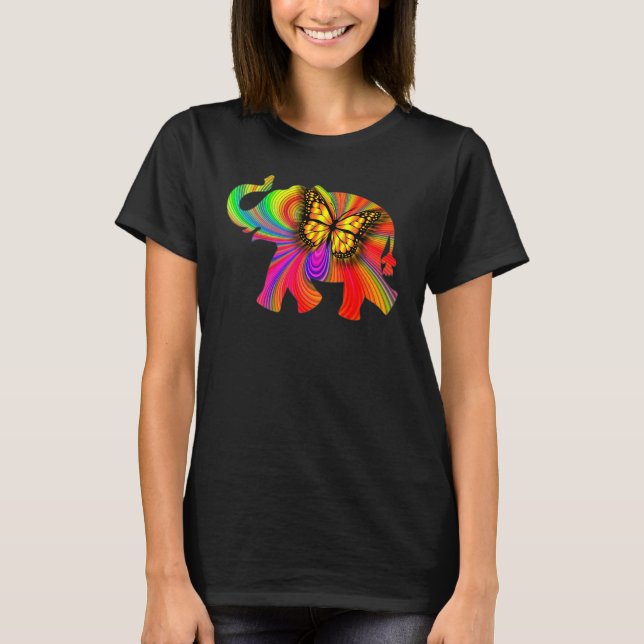Elephant Silhouette Vibrant Colours Mosaic Pattern T-Shirt (Front)