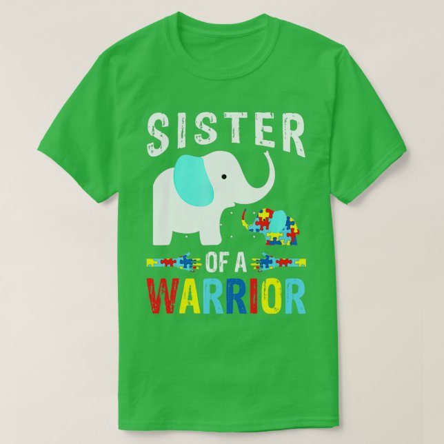 Elephant Sister Of A Warrior Puzzle Autism Awarene T-Shirt (Design Front)