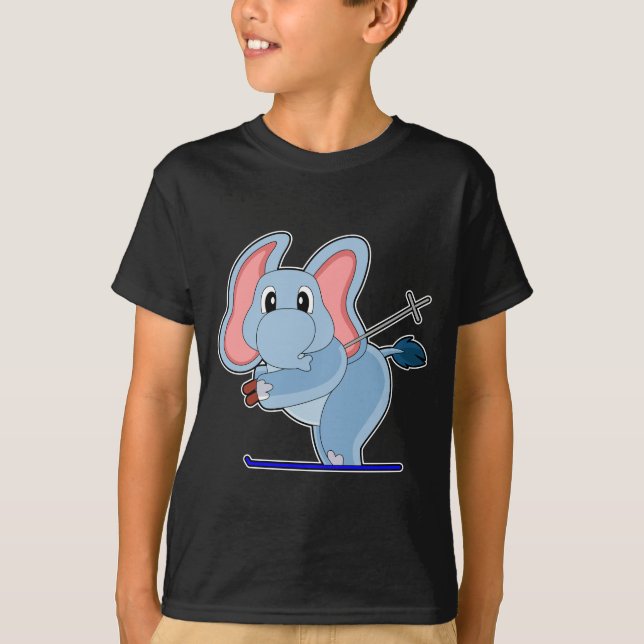 Elephant Ski Skier Ski poles T-Shirt (Front)