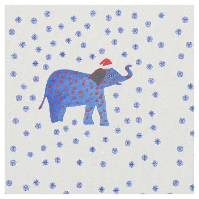 Elephant & Snowflakes Fabric (Close Up)