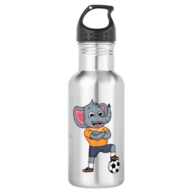Elephant soccer player cartoon illustration 532 ml water bottle (Front)