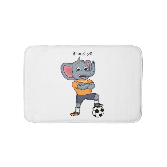 Elephant soccer player cartoon illustration  bath mat (Front)