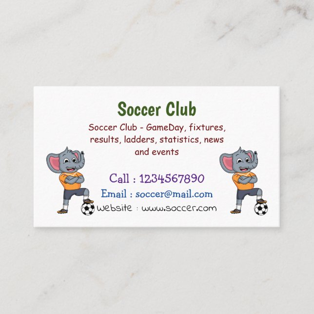 Elephant soccer player cartoon illustration business card (Front)