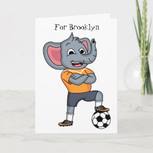 Elephant soccer player cartoon illustration card