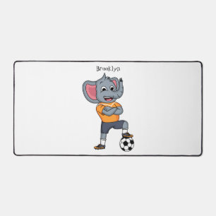 Elephant soccer player cartoon illustration desk mat