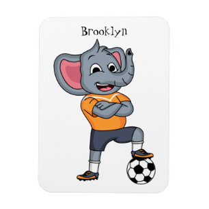 Elephant soccer player cartoon illustration magnet
