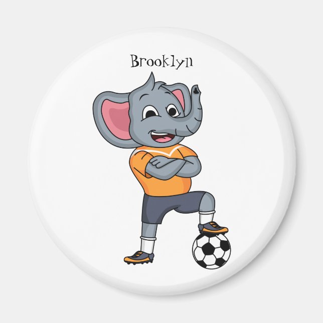 Elephant soccer player cartoon illustration  magnet (Front)