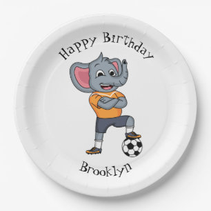 Elephant soccer player cartoon illustration paper plate