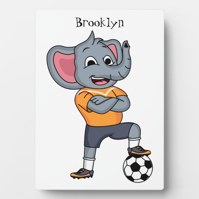 Elephant soccer player cartoon illustration  plaque (Front)